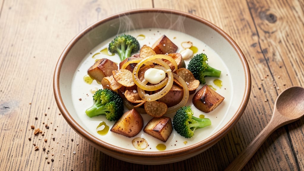 Baked Potato and Broccoli Soup Recipe: Creamy Velvety Texture With Crispy Topping Twist