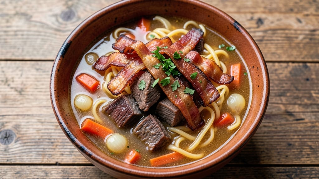 Cracker Barrel Beef Noodle Soup Recipe: Smoky Bacon and Caramelized Onion Base