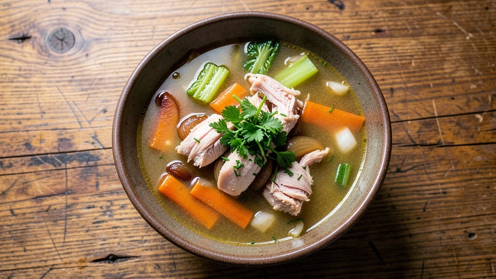 Amish Church Soup Recipe: Celery Crown Crunch Over Savory Herb Velout