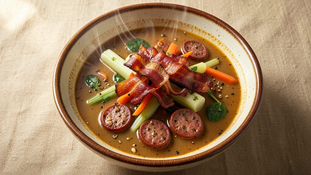 Bertucci's Sausage Soup Copycat Recipe: Smoky Bacon Velout With Celery Crown Crunch