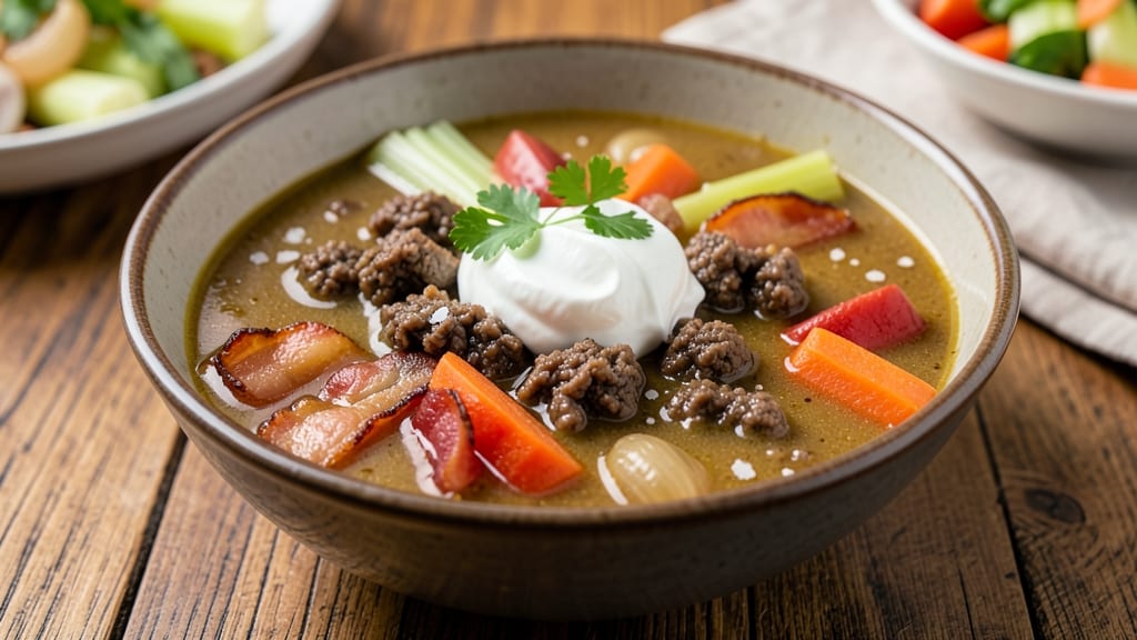 Best Hamburger Vegetable Soup Pioneer Woman Recipe: Smoky Bacon and Celery Crown Crunch Over Hearty Herb Broth