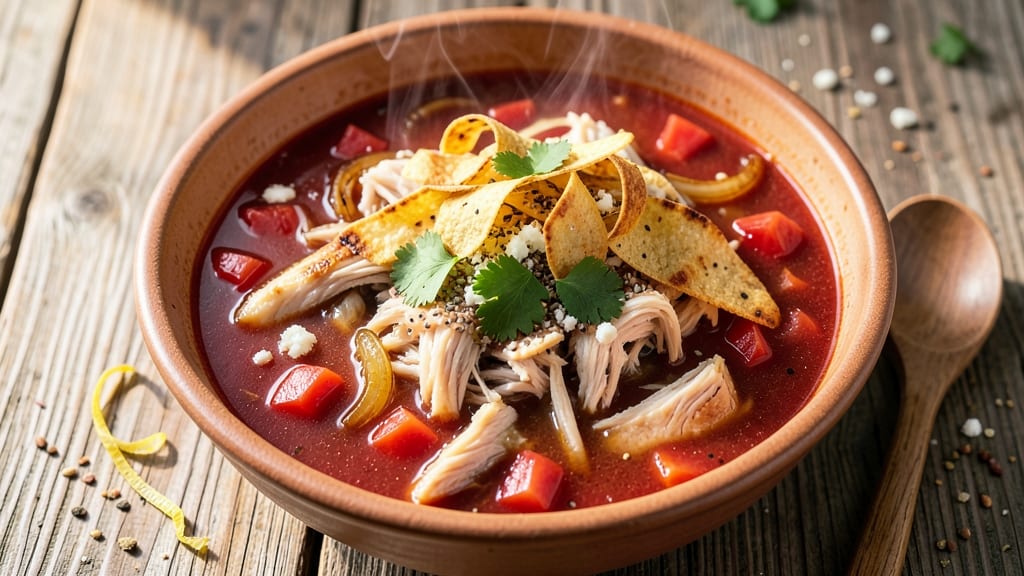 Authentic Chicken Enchilada Soup Recipe: Smoky Tortilla Crunch Over Creamy Tomato Base