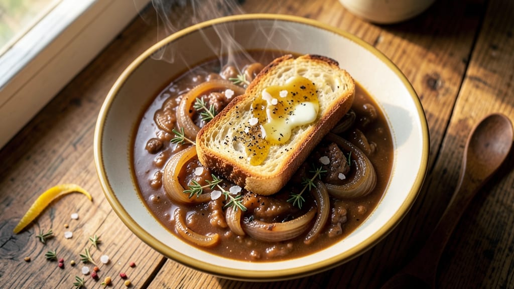 Anthony Bourdain's French Onion Soup Recipe: Crispy Gruyère Crowns Over Smoky Herb Velout