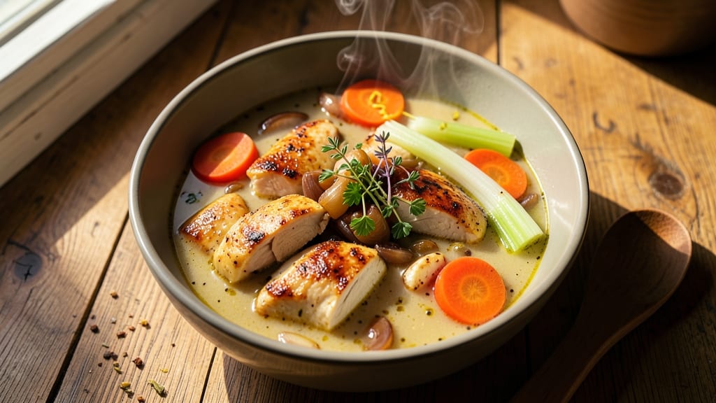 Alix Earle's Chicken Soup Recipe: Celery Crown Crunch Over Savory Herb Velout
