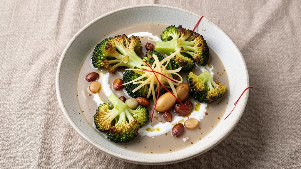 Asian Broccoli Soup Recipe: Crispy Fried Broccoli Crowns Over Silky Coconut Broth
