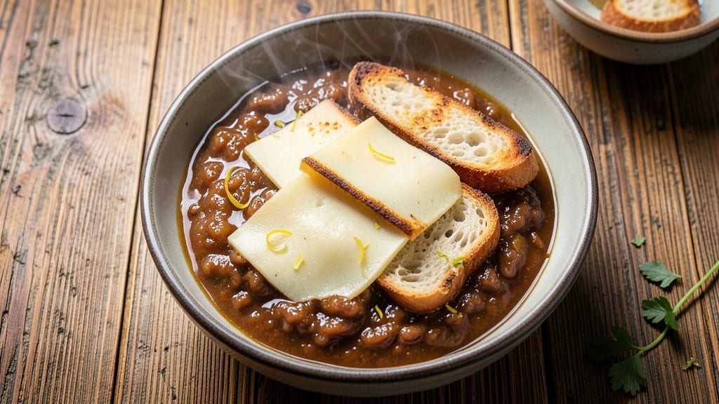 99 French Onion Soup Recipe: Crispy Bread Crowns Over Velvety Caramelized Base
