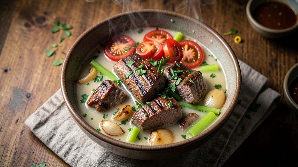 Beef Pares Soup Recipe: Crispy Topping and Rich Tomato Velouté Harmony