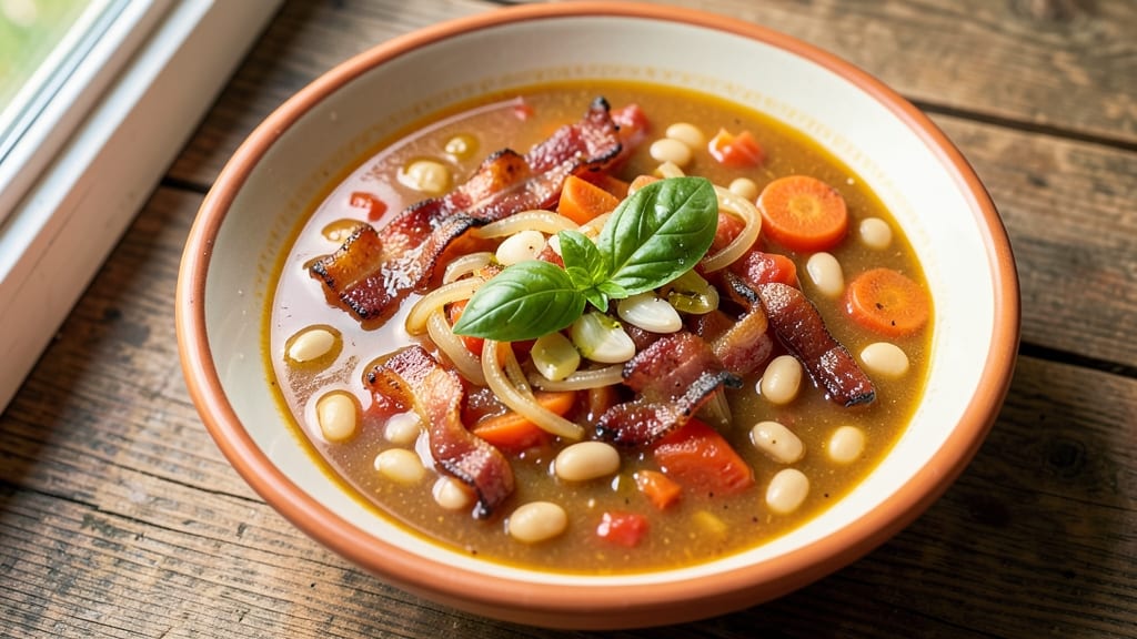 Best Italian Minestrone Soup Recipe With Bacon: Smoky Tomato-Bacon Base With Celery Crown Crunch