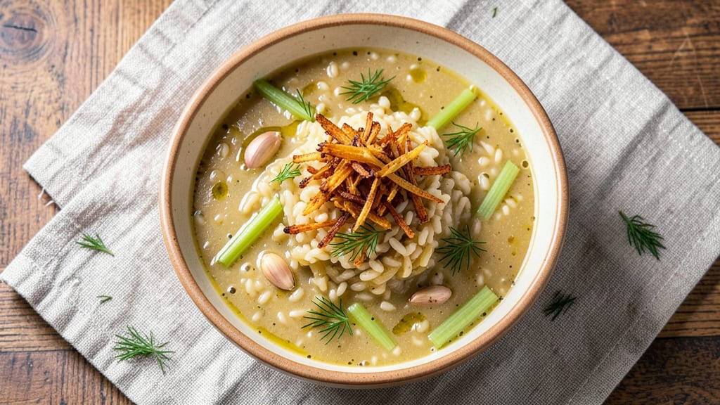 Barilla Orzo Soup Recipe: Creamy Herb Velout With Crispy Celery Crown Topping