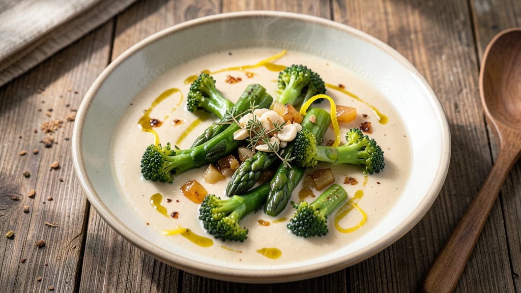 Asparagus and Broccoli Soup Recipe: Herb-Infused Velouté With Crispy Topping Magic