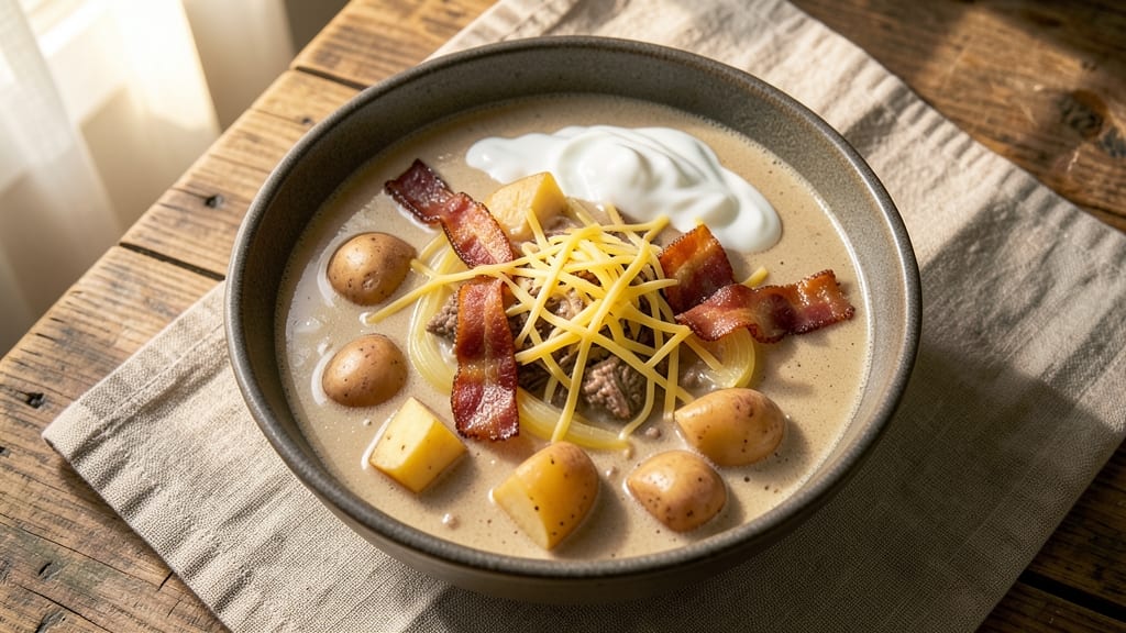 Beef Chowder Soup Recipe: Velvety Potato-Creamed Richness With Crispy Bacon Topping