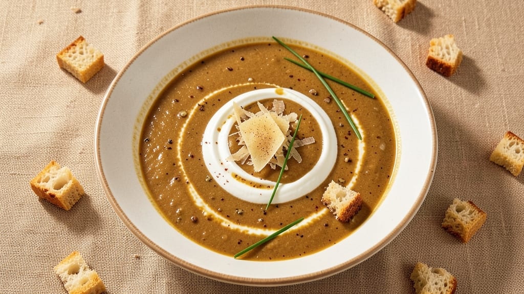 Asiago Bisque Soup Recipe: Velvety Cheese Crunch Over Herb-Infused Base