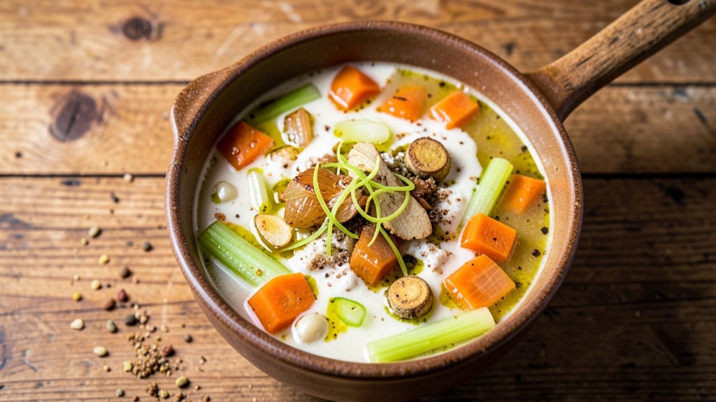 Abram Anderson's Anti-Inflammatory Soup Recipe: Turmeric-Ginger Velout With Celery Crown Crunch