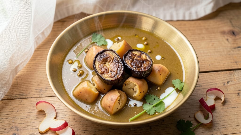 Bengali Eggplant Soup Recipe: Fragrant Mustard Seed and Coconut Delight
