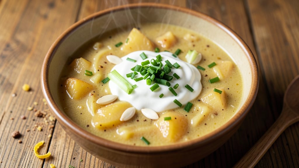 Baked Potato Soup Recipe No Bacon: Velvety Garlic-Chive Base With Crispy Celery Topping