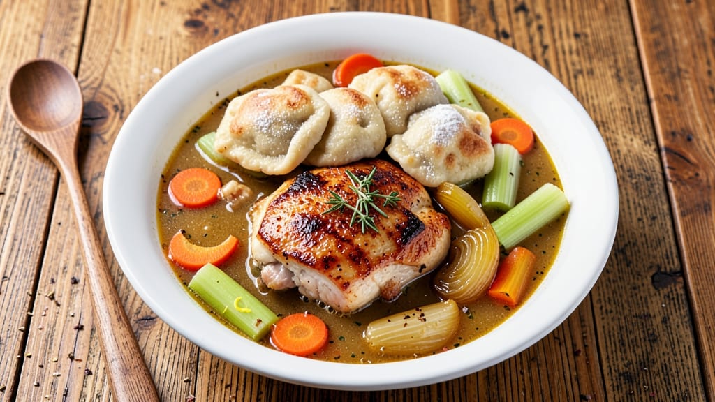 Best Chicken and Dumplings Soup Recipe Ever: Homestyle Crunch Over Creamy Herb Velout
