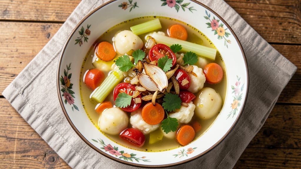 Adam Ragusea's Vegetable Soup Recipe: Smoky Tomato Base with Celery Crown Crunch