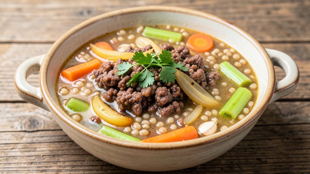 Beef Barley Soup Recipe With Hamburger: Smoky Ground Beef and Crispy Barley Bites