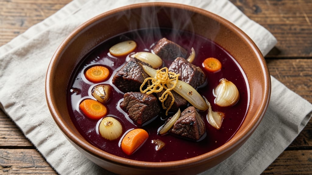 Beef Burgundy Soup Recipe: Deep Wine-Red Richness With Tender Beef Chunks