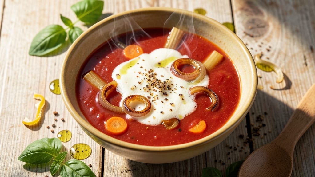 Arash Hashemi's Tomato Soup Recipe: Silky Smooth With Crispy Celery Crown Topping