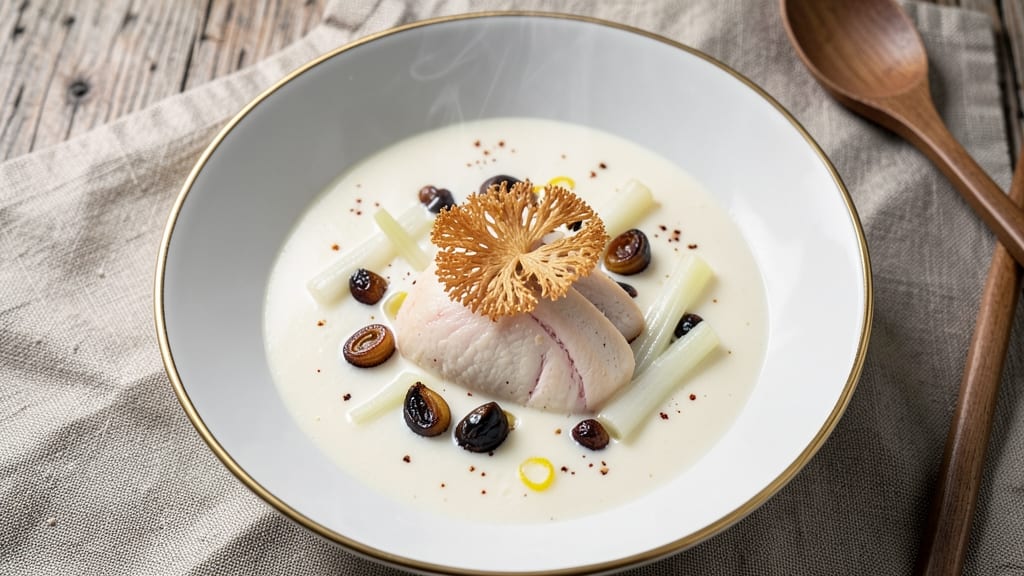 Black and White Soup Recipe: Creamy Herb Velout With Crispy Celery Crowns