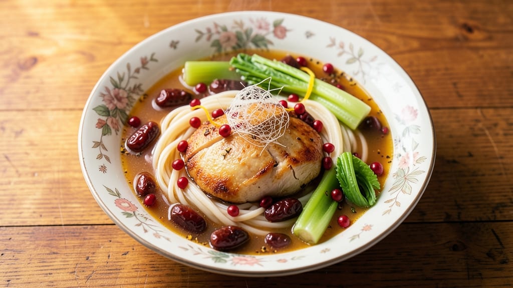 Bird Nest Chicken Soup Recipe: Celery Crown Crunch Over Silky Rice Noodles